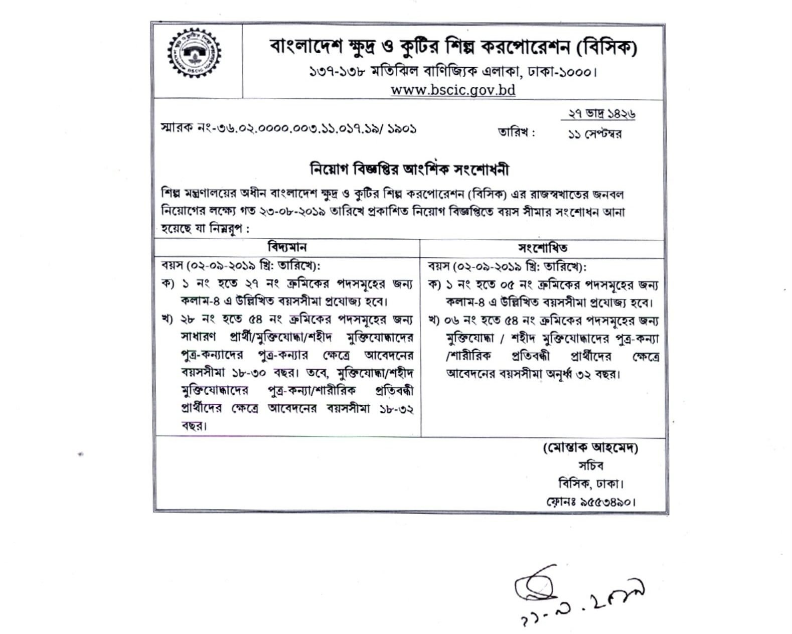 BSCIC Job Circular 2019