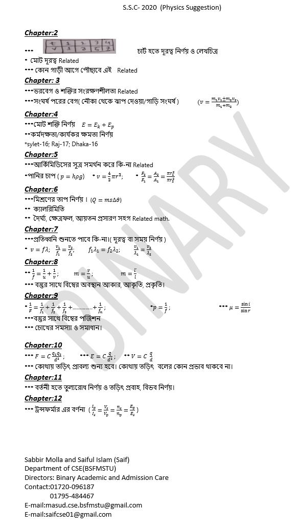 SSC Physics Question 2020 Suggestion MCQ Answer Creative Solution